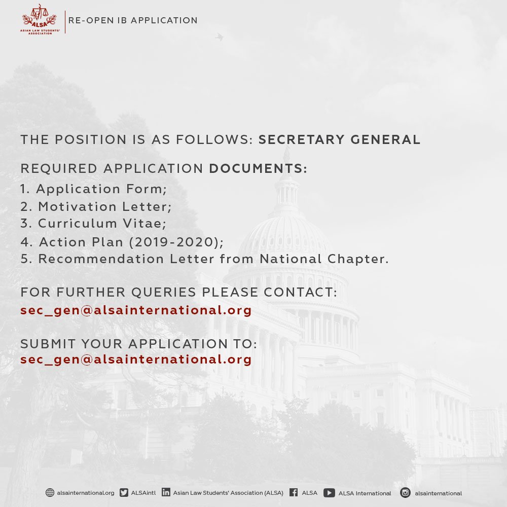 Greetings from ALSA International!

We would like to announce that the application for the ALSA International Board 2019-2020 has been re-open!