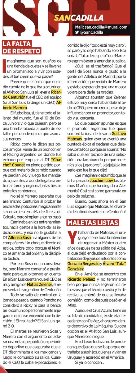 SanCadilla's tweet photo. Échenle una leída a mi columna de hoy en @canchamural y entenderán mejor lo qué pasó en el @AtletideSanLuis con Poncho Sosa

Y esperen la de este viernes, que les traigo mas detalles del caso https://t.co/rNQyWvh8Qf
