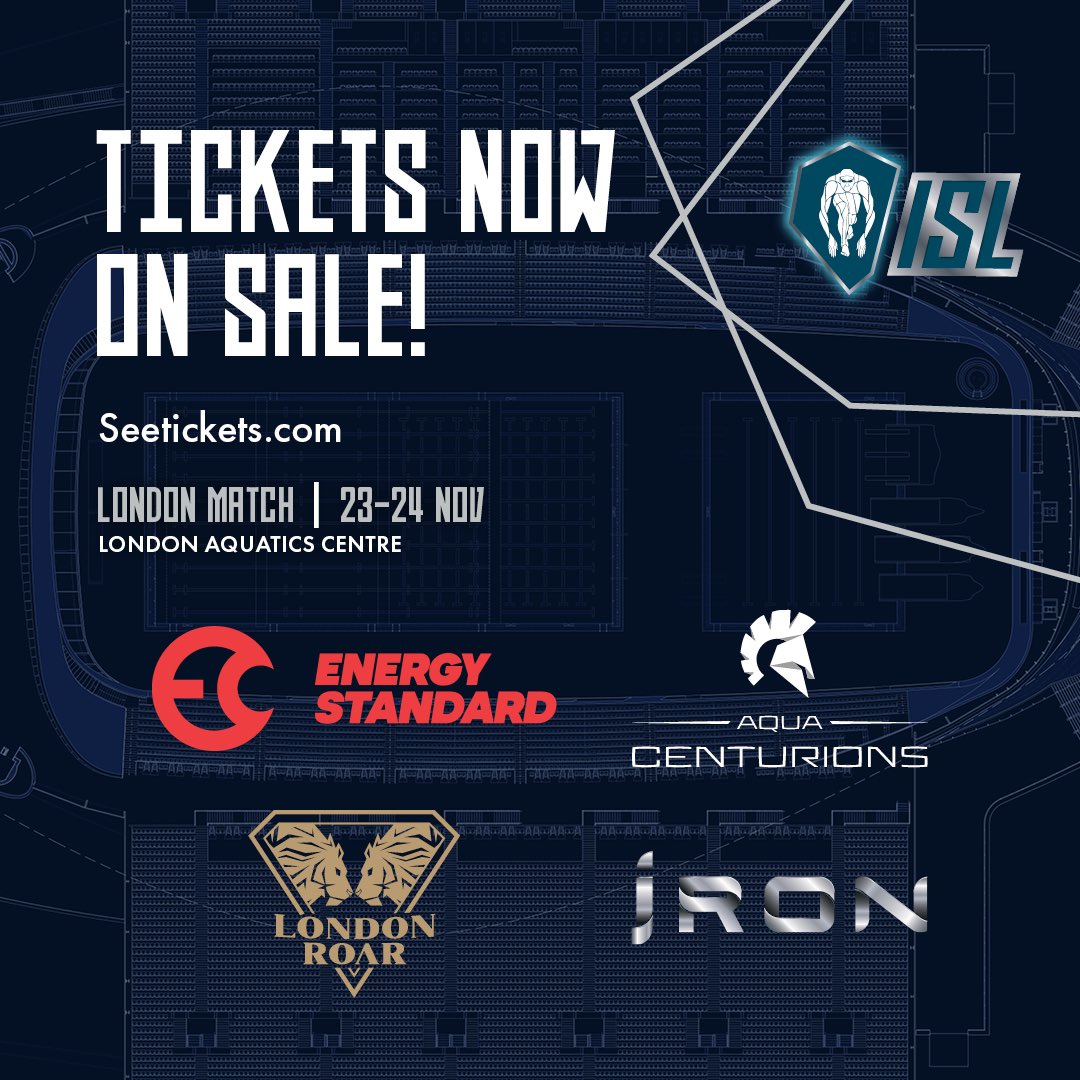 ISL_LondonRoar's tweet photo. Its’s time! Tickets are now on sale for the @SwimISL London Match on the 23 & 24 November. Buy your tickets here: https://t.co/5tr7R1zjDl and come & see the world’s best swimmers in action #isl2019 #londonroar #londonmatch #worldsbest https://t.co/lHMuGv8MNE