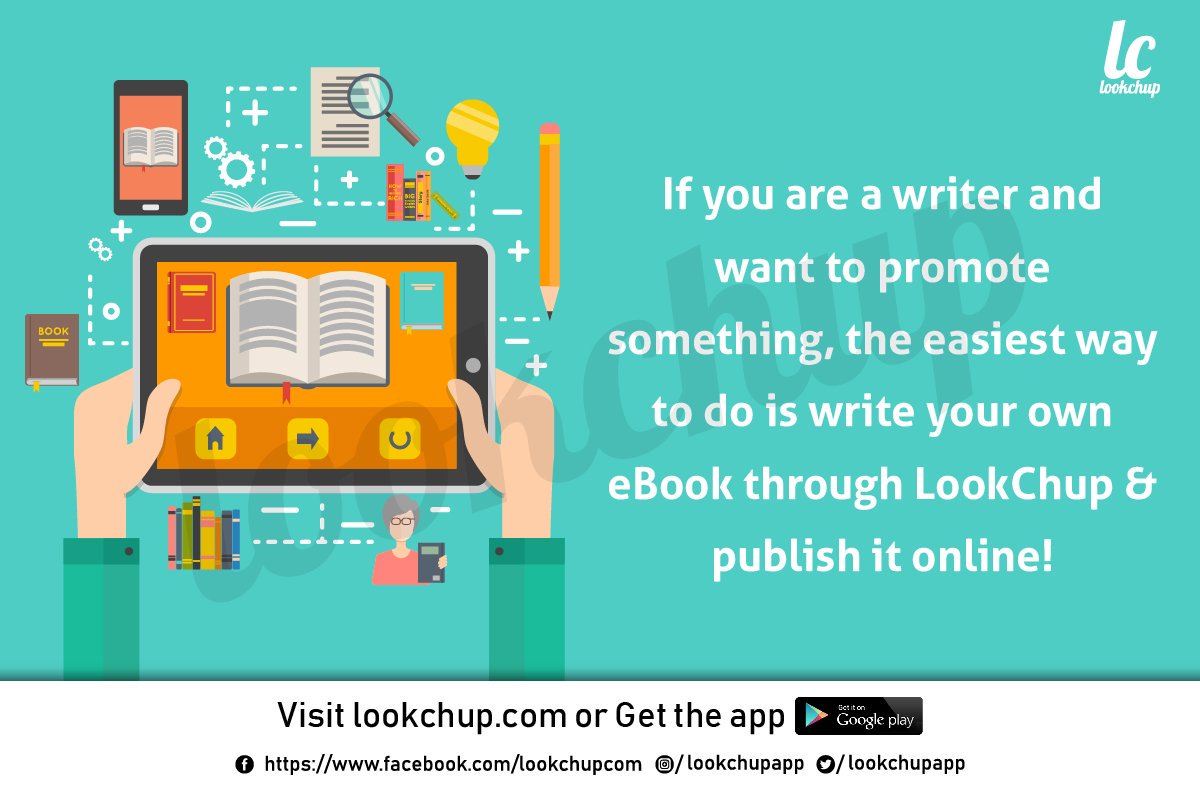 lookchupApp's tweet photo. https://t.co/aWZHMnYNKG If you are a writer and want to promote something, the easiest way to do is write your own #ebook through #LookChup & publish it online! #FridayThoughts #FridayMotivation #Chandrayaan2Live #SocialMedia #eLearning #education #ebooks https://t.co/QQgMCt69mi