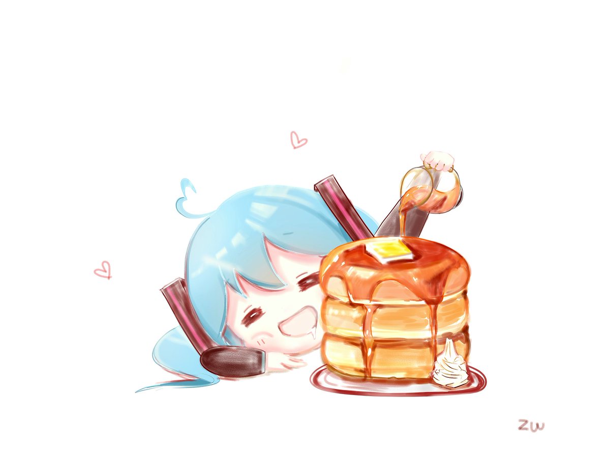hatsune miku 1girl pancake heart solo food pancake stack heart ahoge  illustration images