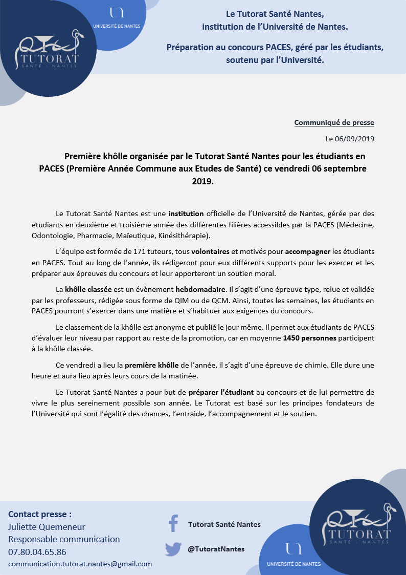 TutoratNantes's tweet photo. CdP - Première khôlle classée du Tutorat Santé Nantes ce vencredi.
@OFEtudiant @OuestFrance44 @presseocean @afpfr @telenantesinfo @20minutesnantes @MetroNantes @F3PaysdelaLoire @letudiant @UnivNantes @EgoraInfo https://t.co/FFaGwgnhLL