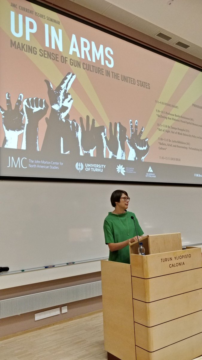 samira_saramo's tweet photo. The @JMC_utu Fall semester is kicking off today at @UniTurku with our annual #JMCCurrentIssues seminar. This year's theme is US gun politics, with looks at #CampusCarry, #Trage & more. @LottaKhknen opens the event. https://t.co/hFKtIiV8Yj