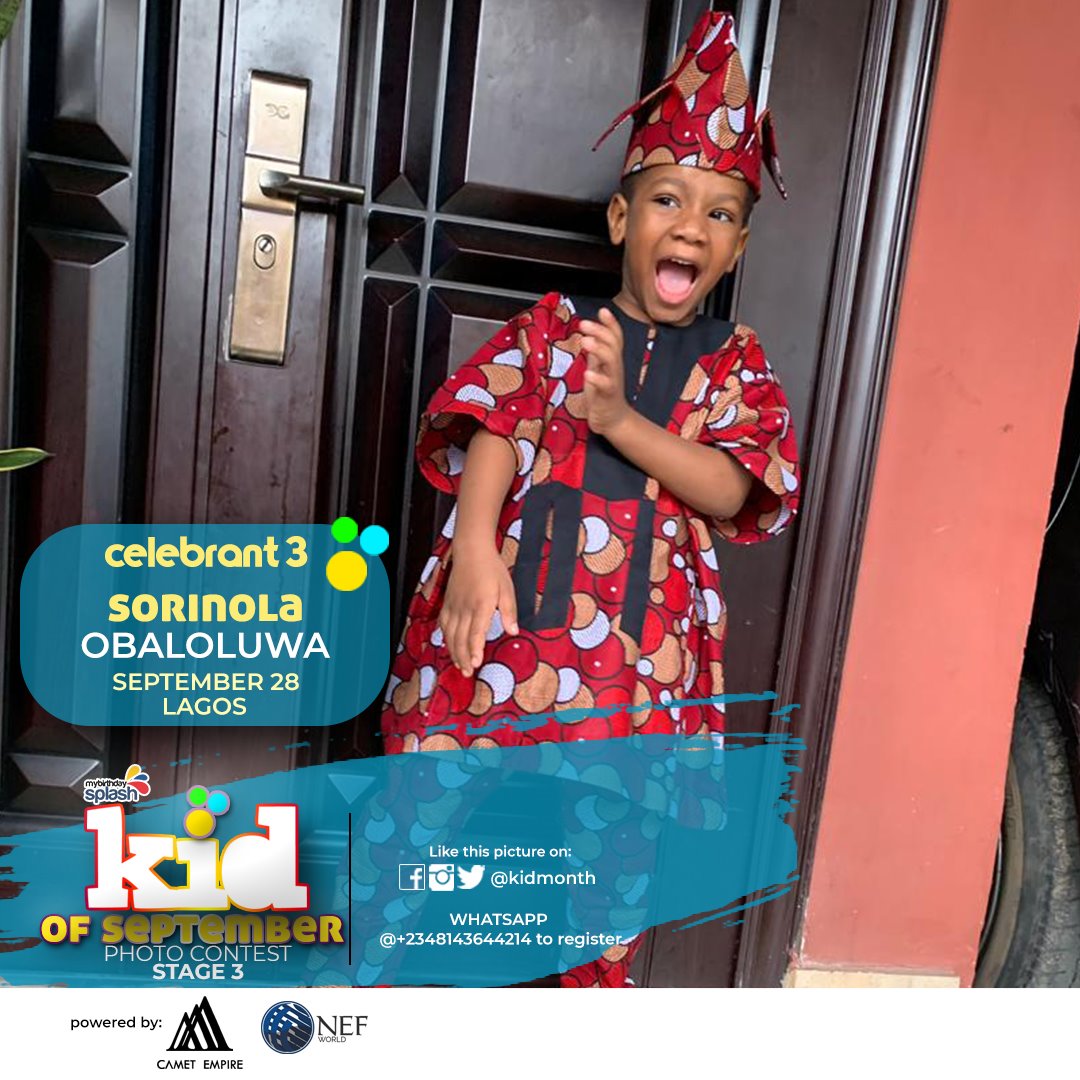 KidMonth's tweet photo. KID OF SEPT 2019

Vote by Retweeting the picture
To register for other months:
Kindly pay/transfer the registration fee of 1k to:
CAMET EMPIRE LIMITED
6060388738, Fidelity Bank
 https://t.co/MgzM5JRBuT

Kindly use chrome or UC browser for registration

Enquiry - +2349028862628 https://t.co/UCR4Yb4che