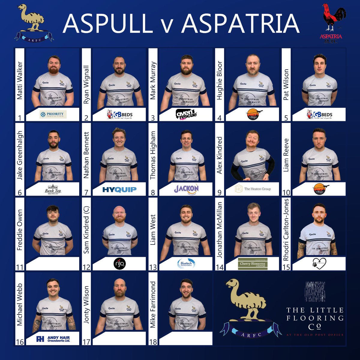 Aspullrfc's tweet image. Here is your Emu 1st XV for the first game of the season v @aspatriarufc 
After a tough pre season, the lads are really looking forward to their trip to Cumbria.
There are still spaces left on the coach if you wish you make the journey 🏉 
#uptheemus #aspullrfc #aspull