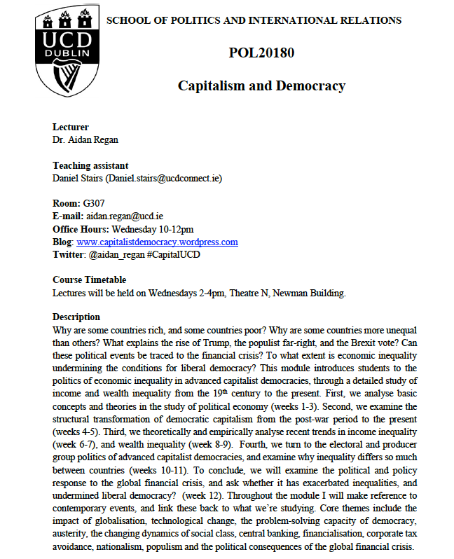 Aidan_Regan's tweet photo. Looking forward to teaching my revamped undergraduate module, Capitalism and Democracy. 160 students registered. Starting next week. #CapitalUCD

@ucddublin @ucdpolitics @ucdsocscilaw 

Full syllabus: https://t.co/JlV8rDX4wX https://t.co/t6zAzqwa9o