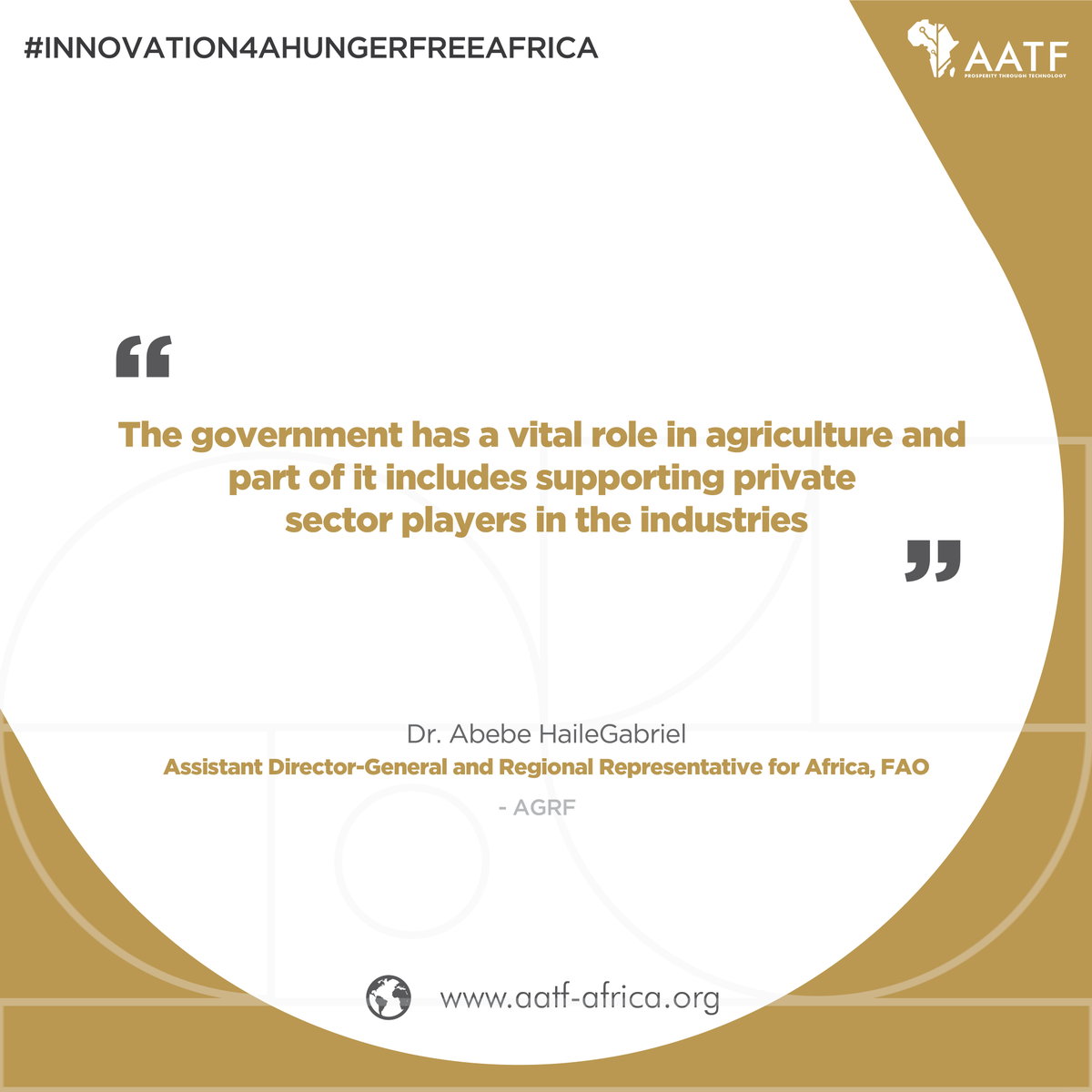The government has a vital role in agriculture

#innovation4ahungerfreeafrica #AATF
#Prosperitythroughtechnology #Africa #AGRF2019 #AGRF #Agritech #AgriBusiness #Agriculture #Technology #GrowDigital <a href="/TheAGRF/">AFS Forum</a> <a href="/FAOAfrica/">FAO in Africa</a>