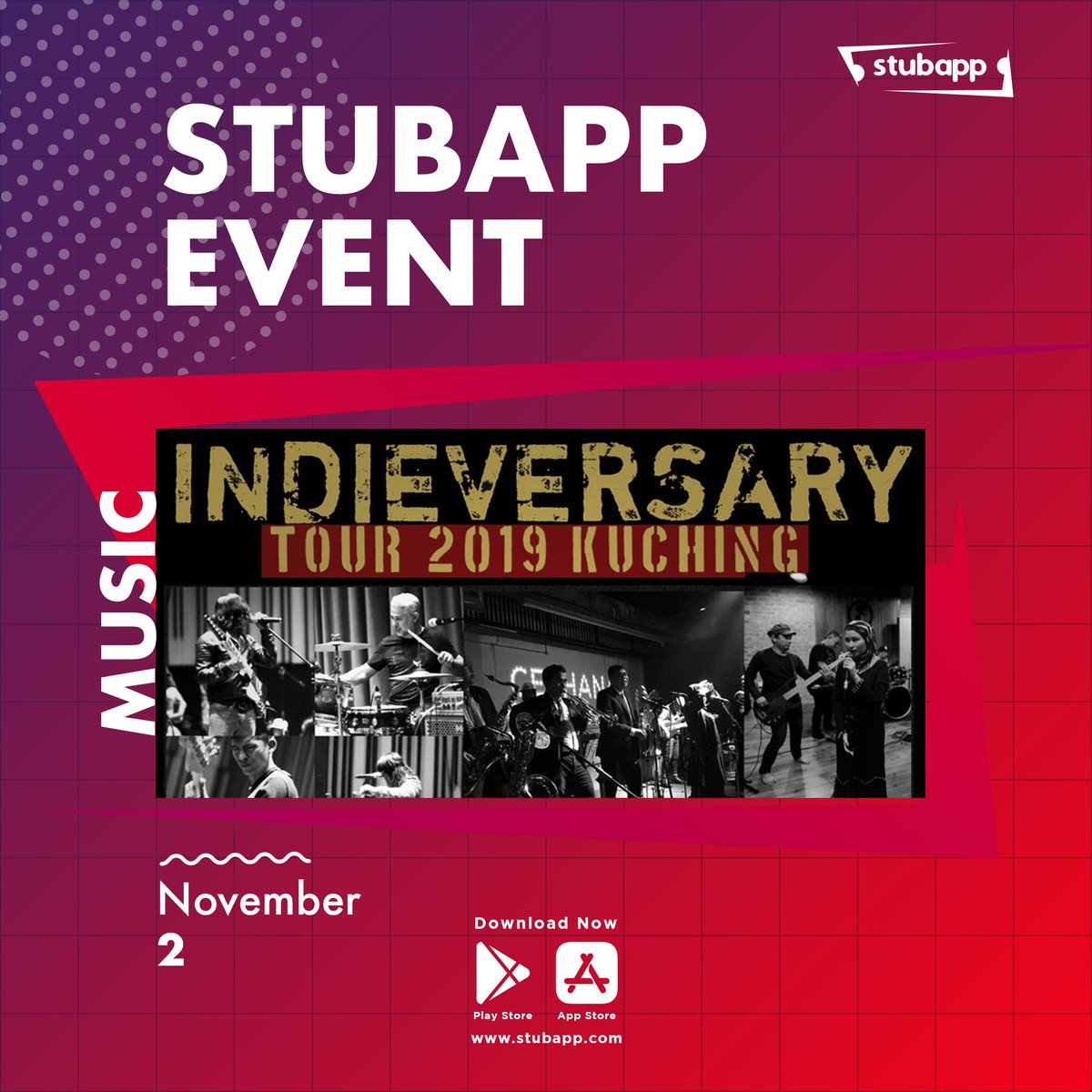 Stubapp's tweet photo. Remo Management Sdn Bhd present to you Indieversary Kuching Tour 2019.

Date: 2 November 2019
Time: 4pm
Venue: Borneo 744 Kuching, Sarawak

Price:
Pre-sale (16 Aug 2019 - 26 Oct 2019): RM51

For tickets : https://t.co/ra6FWgdHoh https://t.co/I9ehpMam92
