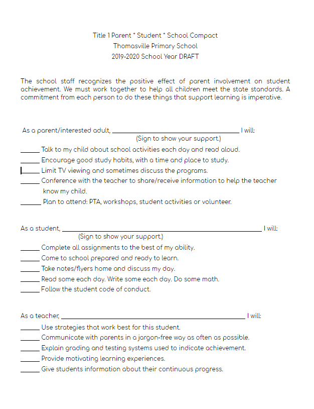 NC_TPS's tweet photo. This is the Parent*Student*School Draft Compact for this school year. If you would like to make any changes to the "Parent" section please do one of the following:
*Make notes on the copy you were given at Open House, or Kindergarten Parent *Meeting and re https://t.co/hhZkIf3xtF