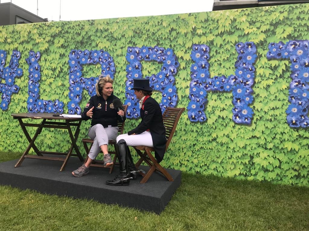 What a lunchtime treat for us to have the wonderful @Piggy_French with us! Congrats on a great dressage test! #LRBHT19