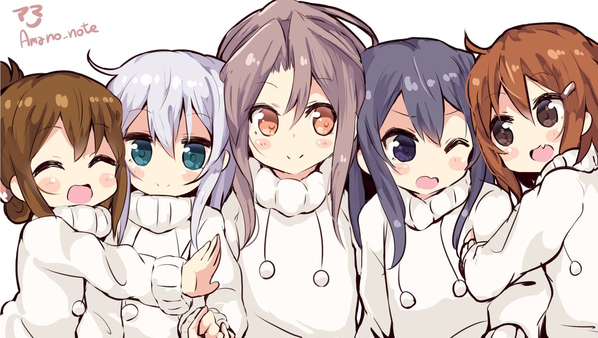 akatsuki (kancolle) ,ikazuchi (kancolle) ,inazuma (kancolle) ,zuihou (kancolle) multiple girls brown hair long hair open mouth smile one eye closed folded ponytail  illustration images