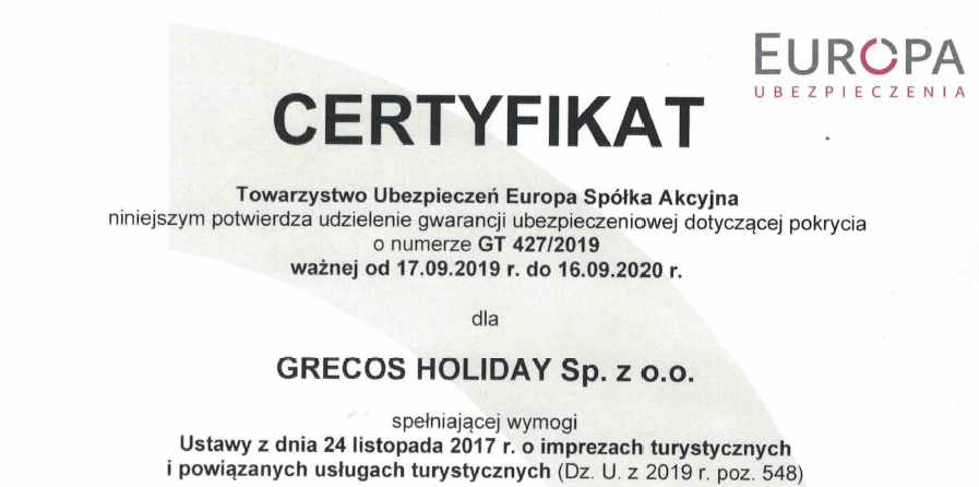 GrecosHoliday's tweet photo. Mamy nową gwarancję.
Na 70 mln zł opiewa gwarancja ubezpieczeniowa na umowy, które będą podpisywane od 17 września. Naszym partnerem pozostaje #TUEuropa.
@grupaeuropa odpowiada też nadal za ubezpieczenia turystyczne podczas #wakacje naszych klientów.
https://t.co/ZFFlG1pZEJ https://t.co/Eguml6ZbmL