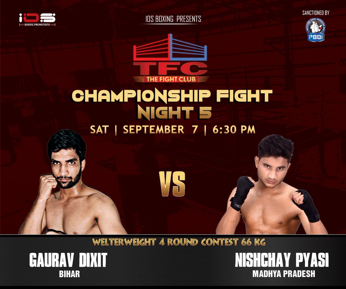 IOSBoxing's tweet photo. Gaurav Dixit and Nishchay Pyasi will be the first fighters to kickstart the CFN Night 5 🥊 #Fight1 #Boxing #CFN https://t.co/cwZpK0cfFY