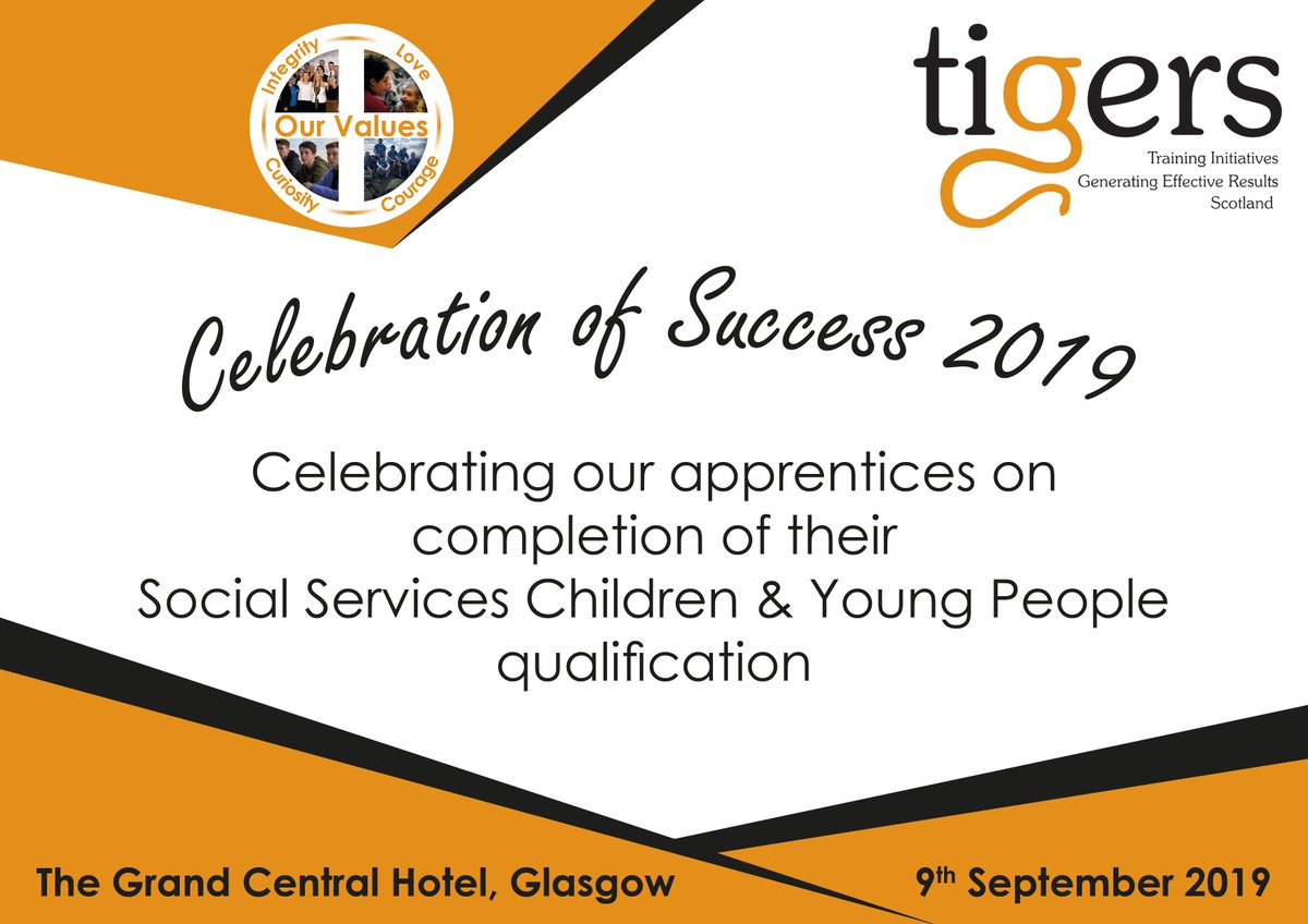 TIGERS_UK's tweet photo. #FridayFeeling in anticipation 2 celebrate with our Social Services Children & Young People (SSCYP) #Apprentices gaining their qualification #2019COS.
'Celebration of Success 2019' event takes place Monday 9th Sept at @GrandCentralGLA #Love #Intergrity #Courage #Curosity https://t.co/ynAnGLFWin