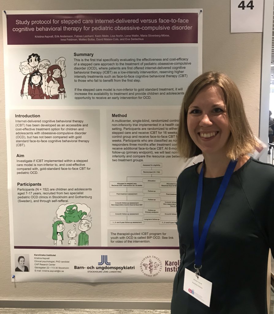 Is internet-delivered CBT as good as face-to-face CBT for children and adolescents with OCD? @kristinaaspvall presented the study protocol at @ESRII2019CPH  #ESRII2019 #serlachiuslab #karolinskainstitutet