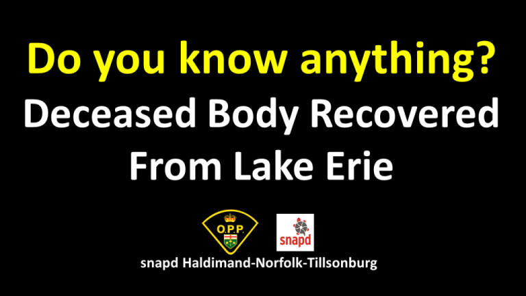 Deceased body recovered from Lake Erie.  The OPP is asking anyone who may have information to please come forward.    bit.ly/2k25KNJ