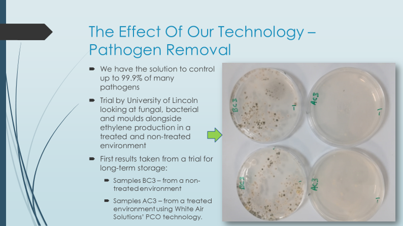 WhiteAirPCO's tweet photo. September is #foodsafety education month so we thought we would share what our machines can do. By creating a clean environment we have the solution to control up to 99.9% of many pathogens #Foodwaste #Foodstorage #Technology #Storage #Freshproduce #PCOtechnology https://t.co/OCK8CkGaSp