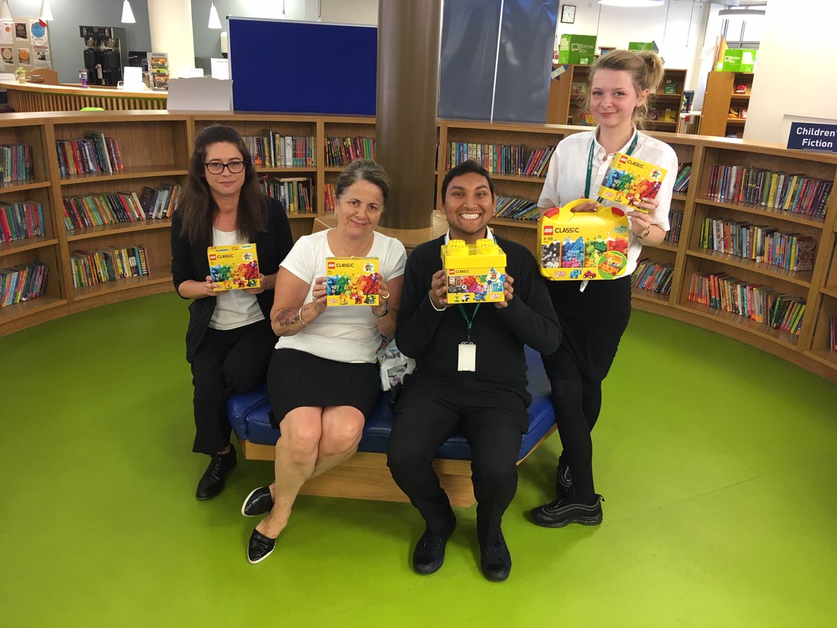 The @Hill_libraries team are competing in the national build a library out of lego competition and needed more #lego to complete their creation! Uxbridge BID and Love UXbridge were very happy to help 😆#community #loveuxbridge #uxbridge #library #uxbridgelibrary