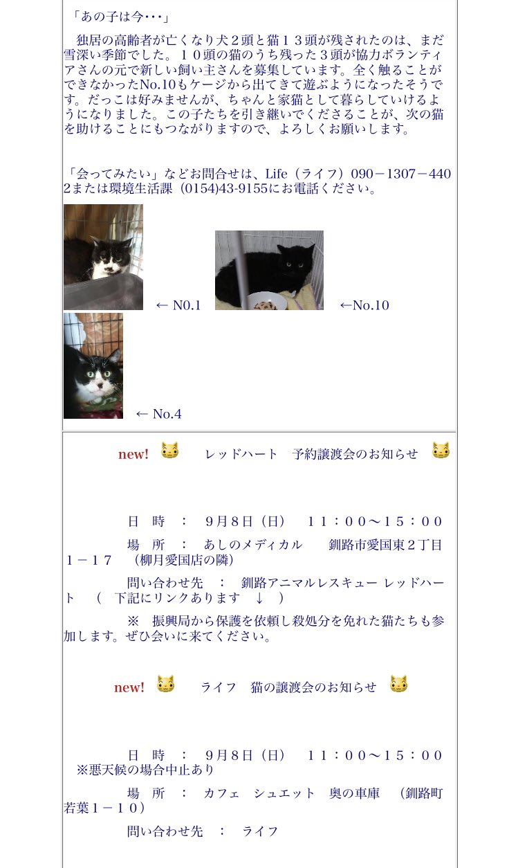 北海道 保健所 里親募集 コロナに負けるな 北海道の飲食店応援 釧路 標茶保健所さん 迷子組 1 2枚目が迷子チームです 緑色の首輪をした犬さん 白糠町松川地区で保護 後脚に麻痺が見られる 大型と記載あり 3枚目はボラ団体さんの譲渡会情報