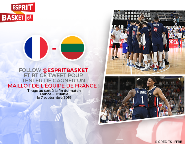 EspritBasket's tweet photo. #VousEtreUtile 

Follow + RT pour tenter de gagner le maillot des Bleus à l'occasion du match #FRALIT 🇫🇷 - 🇱🇹 ce samedi !

Tirage au sort à la fin du match, bonne chance ! 😉 #EspritBasket https://t.co/E4oNRzDx8d