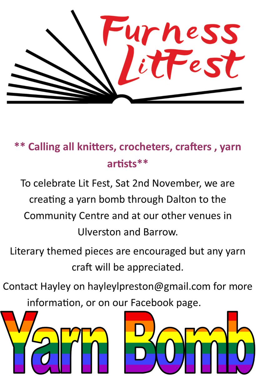 Our crafty elves are very excited to be making pieces for <a href="/FurnessLitfest/">Furness LitFest</a> literary yarn bomb (pictures to follow). If you would like to get involved see the poster below #furnesslitfest #literaryyarnbomb