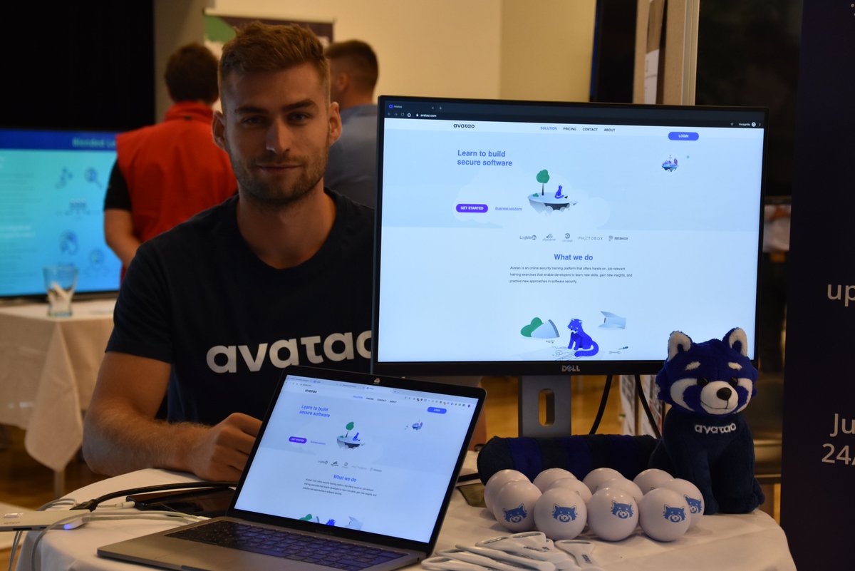 theavatao's tweet photo. Finley(&amp; Avatao) are going places! 

We're here at the Audi Hungaria Innovation Day with @gaborpek - our CTO, a few stress balls &amp; Finley! We're also honoured to be snapped with Jozef Szakál, CISO, #Audi Hungaria. 

Here's to more conversations about #securecoding &amp; #Avatao! https://t.co/bvBYMfO45K