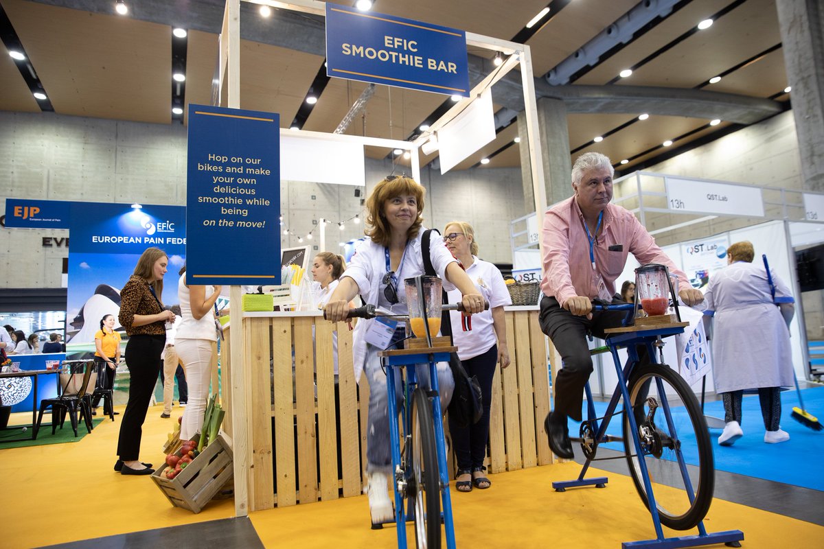 EFIC_org's tweet photo. How about a quick break in-between at the #EFIC2019 Village: Hop on our bikes and make a delicious smoothie while being on the move! https://t.co/xJu8mys1us