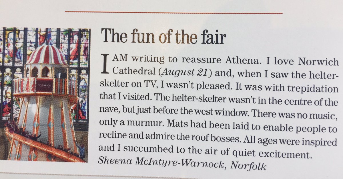 Gough_Janet's tweet photo. Sceptic won over by #SeeingItDifferently @Nrw_Cathedral. Letters @Countrylifemag @engcathedrals https://t.co/WDimTB5C5U