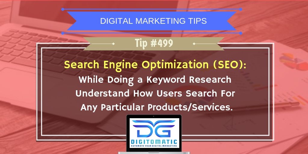 digitomatic's tweet image. #DigitalMarketing Tip #499
It's very important to understand the searchers intent while selecting keywords for your website.
#SEO #OnlineMarketing #Ranking #keywords #websiteranking #onlinemarketingtips #business #GrowthHacking #digitalmarketingtips