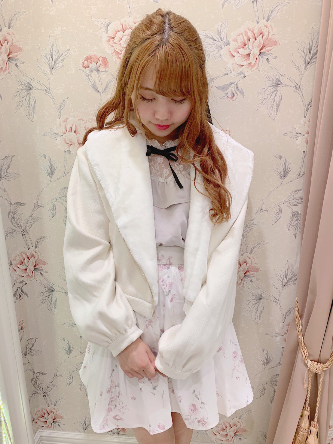 evelyn ショートファーカラーコート ピンク ショートダッフルコート