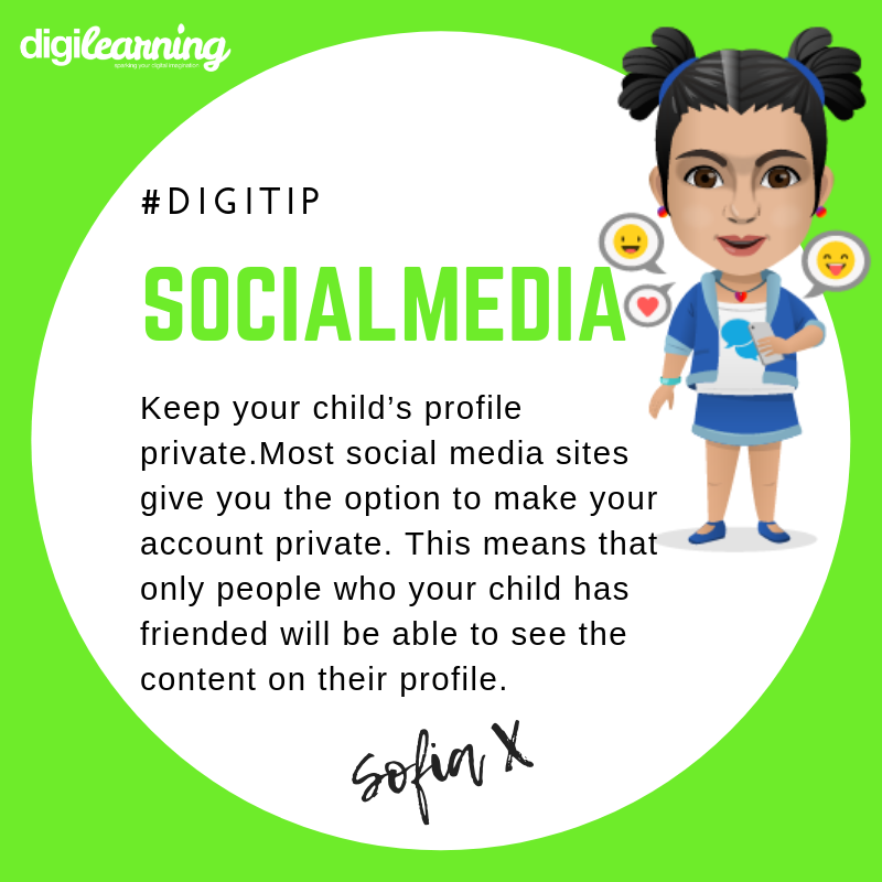 digilearningHQ's tweet photo. A Social Media #digitip  - Keep your child’s profile private. Most social media sites give you the option to make your account private. This means that only people who your child has friended will be able to see the content on their profile #privacy #settings #onlinesafety https://t.co/u0eBqdCyX1