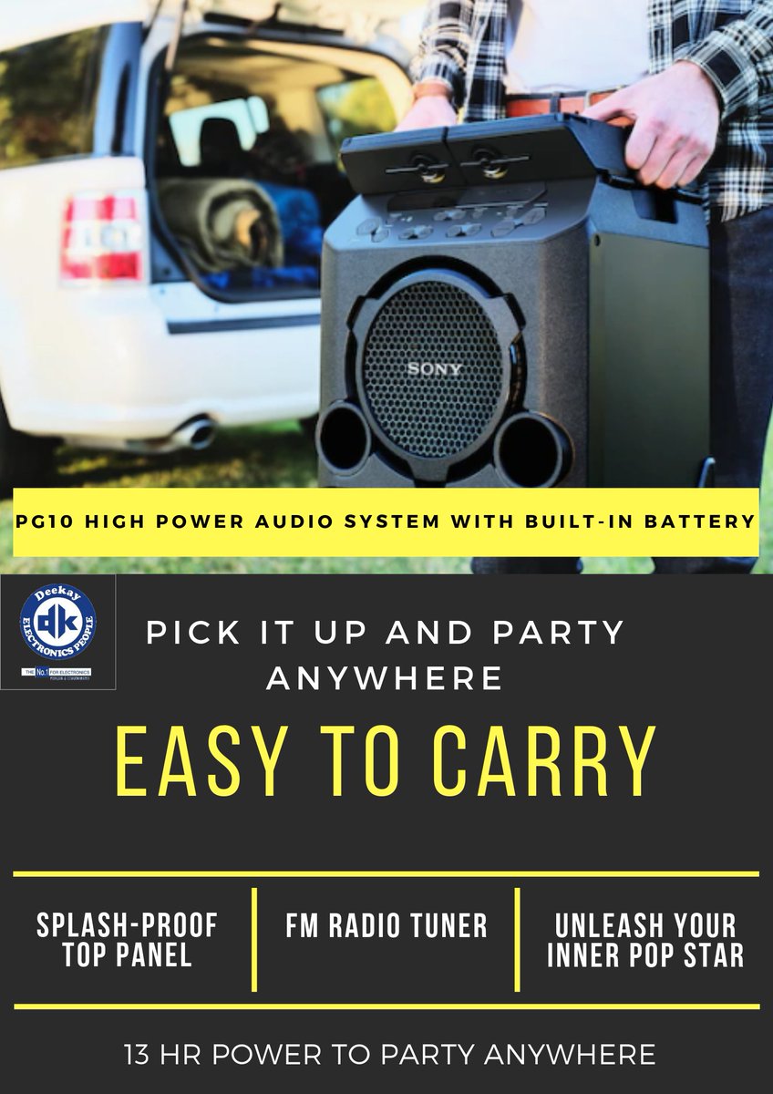SONY PG10 High Power Audio System with Built-in battery.
.
.
Going to the outside party this weekend? Do not forget to take this incredible Sony High Power Audio System. 

#sony #hitech #outdoorparty #indoorparty #loudandclear #easytocarry #portable #bluetoothconnectivity #fm