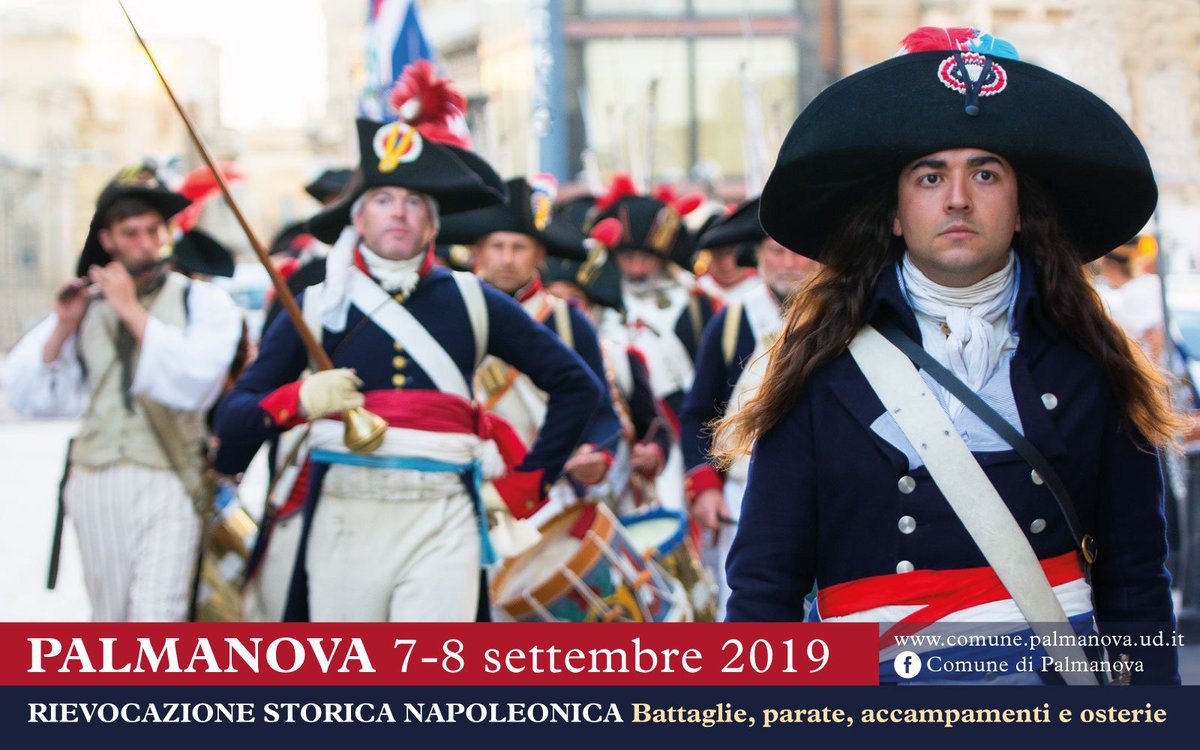 #Rievocazione Storica Napoleonica
#Palmanova 7 e 8 settembre 2019
Viste le incerte previsioni meteo per la domenica, la grande battaglia dell’assedio verrà proposta anche il sabato pomeriggio alle 17 fuori Porta Cividale. Anche in caso di maltempo la manifestazione è confermata.