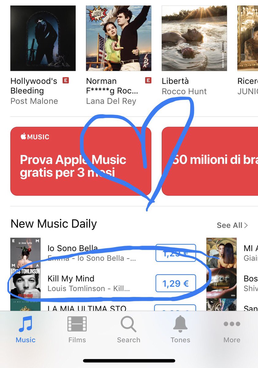 millycam's tweet photo. hey @Louis_Tomlinson @LTHQOfficial you’re on New Music Daily here in Italy 🇮🇹 love this ☺️ #KillMyMind #KillMyMindOutNow https://t.co/aYtbQfqU7l