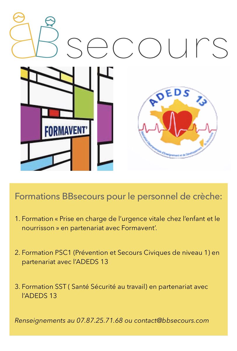 bbsecours's tweet image. Les formations BBsecours pour les professionnels de la petite enfance.