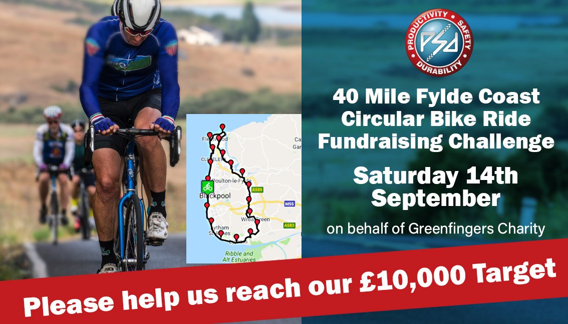 PSDgroundscare's tweet image. Our energetic PSD fundraising team are taking on another charity challenge! A 40 mile bike ride around the Fylde Coast Circular Route! PSD, as part of the GGM group, are aiming to raise £10,000 for @Greenfingerscha . Please support us by donating at justgiving.com/fundraising/th…