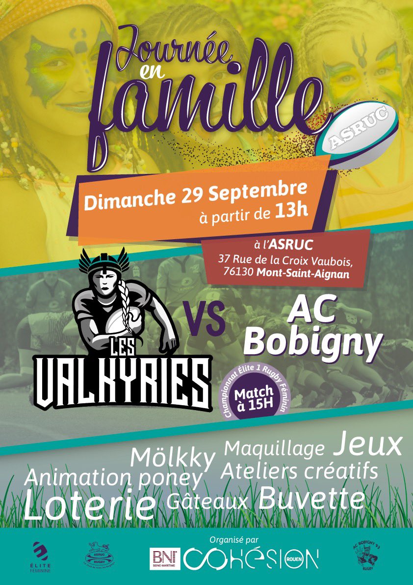 ValkyriesNRC's tweet photo. ⚠️ RÉSERVEZ VOTRE DIMANCHE 29 SEPTEMBRE ⚠️ Premier match Élite 1 de la saison à domicile face à @ACBobigny93 venez nombreux ! #Valkyries #TeamASRUC #RugbyFéminin #Elite1 #Rouen https://t.co/sJB07LukYA