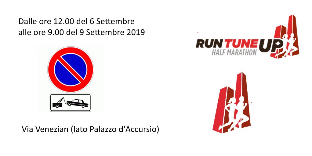 PLBologna's tweet photo. Run Tune Up 2019 #rtu19 Via Venezian (lato palazzo D'Accursio) divieto di sosta con rimozione dalle 12 del #6settembre alle 9 del #9settembre. Maggiori dettagli 👉 https://t.co/CSQV33qoqP @RunTuneUp https://t.co/yglgflbWQc