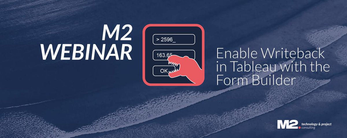M2dot's tweet photo. #WEBINAR: #Writeback in #Tableau with the Form Builder

Discover how you can use M2's Form Builder to develop &amp; embed #data entry forms as #extensions in @tableau dashboards.

Time: Monday, 30 Sept, 05:30-06:30 p.m. (CEST)

Register now:

https://t.co/bynnbemPqq…/

#m2dot https://t.co/z4vMEppeM5