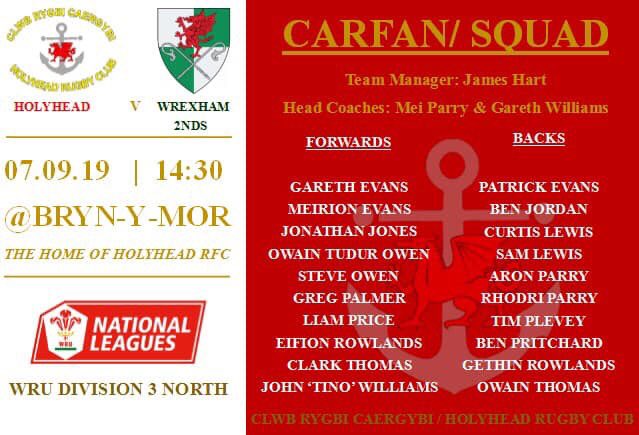 holyheadrugby's tweet photo. For the first time this season, here is your @holyheadrugby Men’s squad to take on @wrexhamrfc 2nds, in what is our opening game of the 19/20 season.

Come down and support your team!

📆  07.09.19
🕑  14:30 Kick Off
⚓️  @ Bryn-Y-Mor https://t.co/CTvQRsOBw9