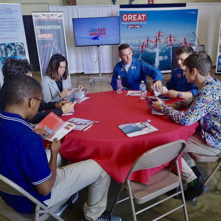 Dayton_STEM's tweet photo. STEM students had the incredible and exclusive opportunity to meet with the UK Red Arrows, the Royal Air Force Aerobatic Team, on their first tour to the US in over a decade! https://t.co/cn2nbg6VdG
