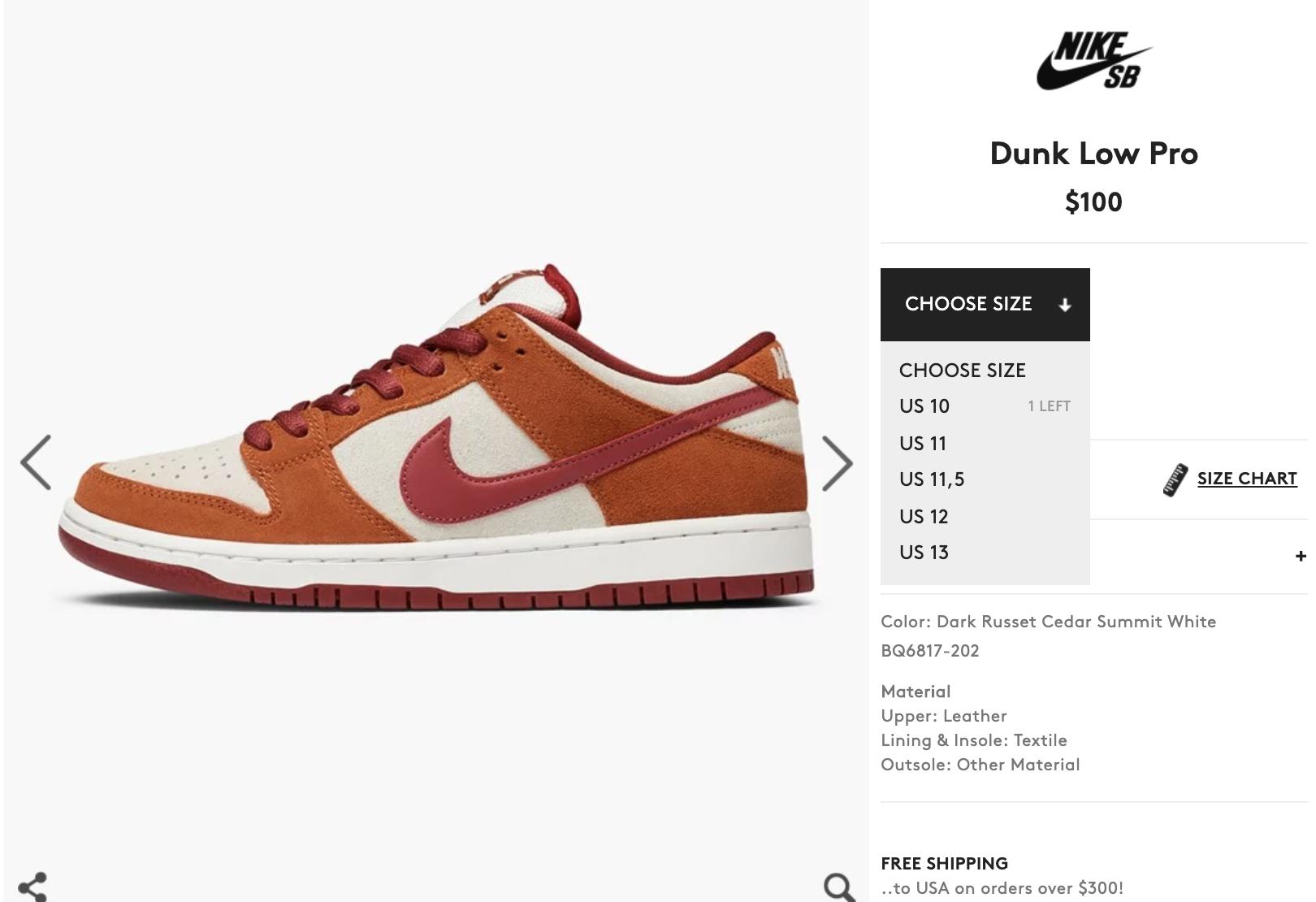 Nike Dunk Size Chart