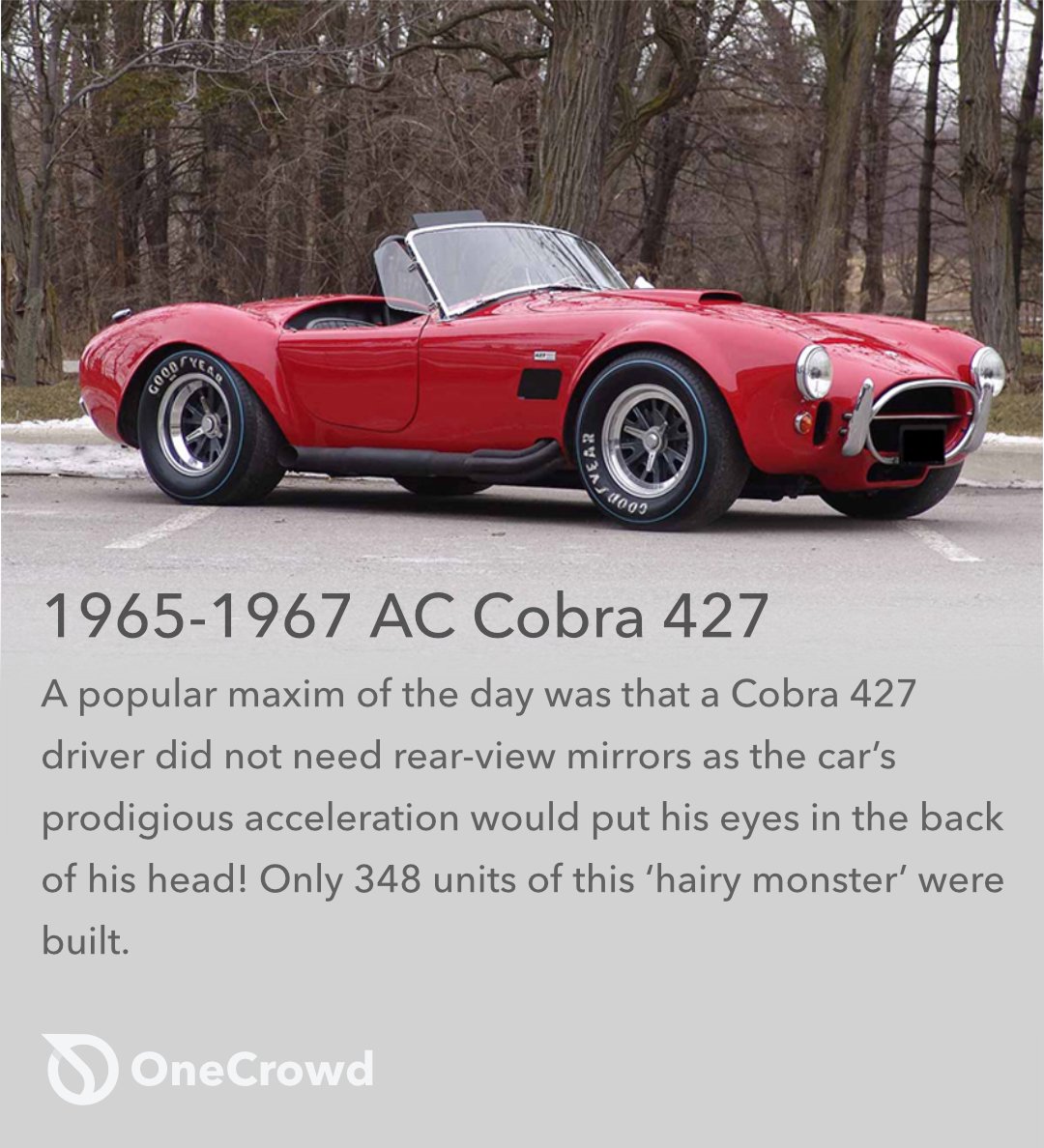 onecrowd_fund's tweet photo. 1965-1967 AC Cobra 427
#onecrowd #passioninvesting #cars #collectibles #crowdinvestment #passionassets #classiccars #accobra #accobra427 https://t.co/u9jd4ijSgh