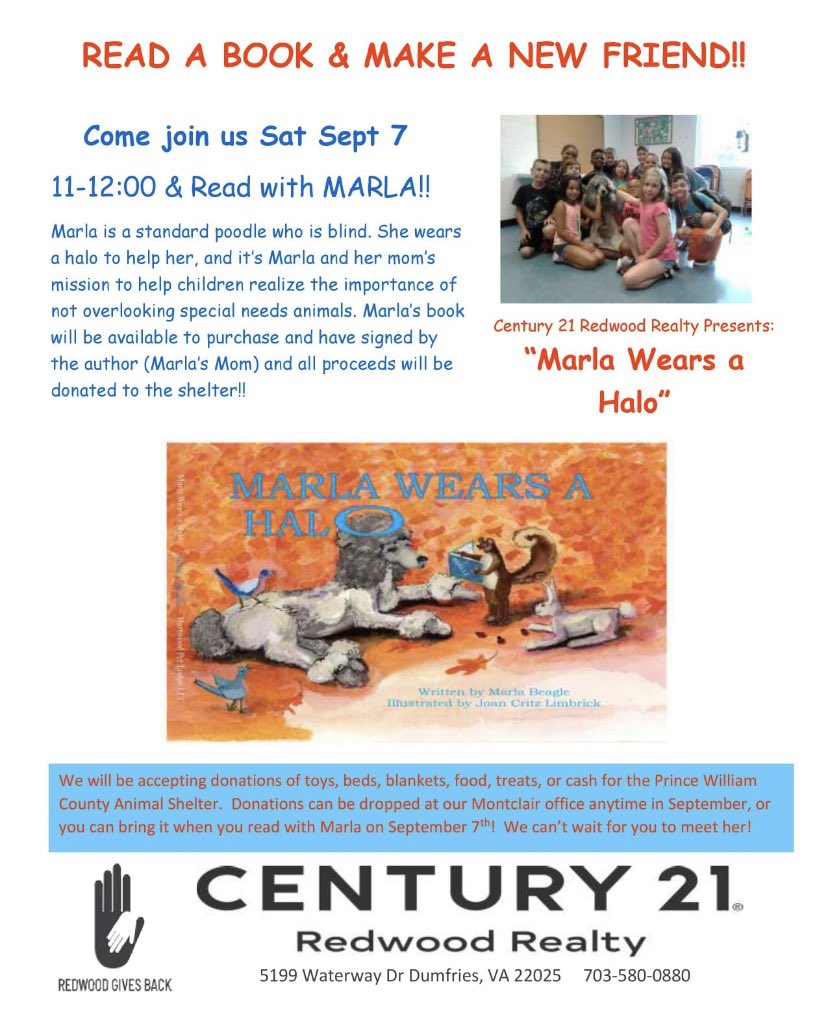 Hey Ashland Families are you looking for something to do this weekend? Consider coming to a FREE Read-a-long event with MARLA... the special needs poodle!  Sat 11-noon at 5199 Waterway Dr (Century 21 Redwood in the community room) #ashlandsoar