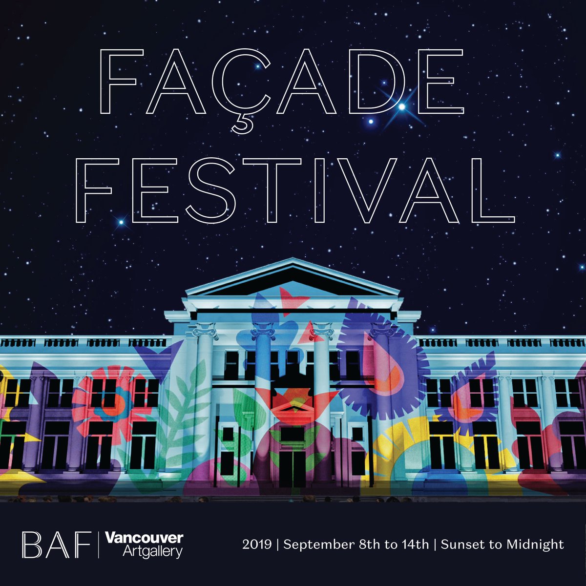 Starting this Sunday, #FacadeFest is back! <a href="/thisispopulist/">The Populist</a> calls it a must-attend event of September. Don't miss these awe-inspiring projections as they light up the Gallery's Georgia Street facade every night from Sep 8-14. bit.ly/2lW2K66 <a href="/BurrardArts/">BAF</a>