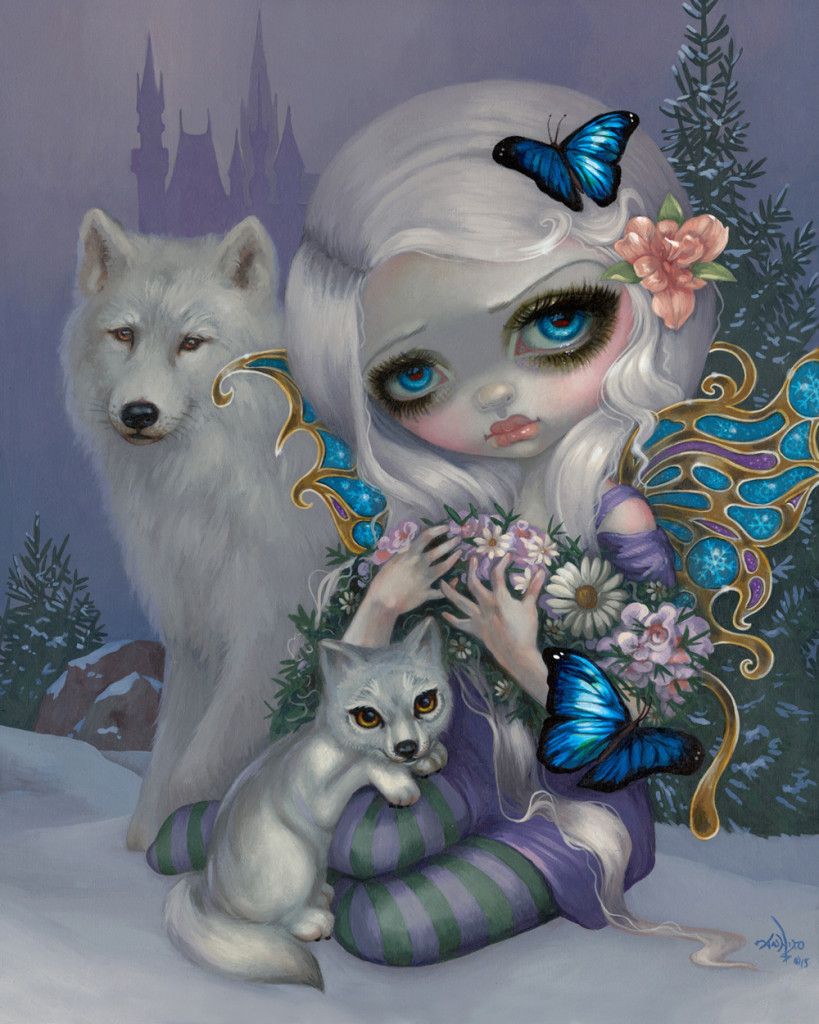 'Winter'. Such a darling painting by @jasminetoad! 

If you're in or near Florida... tonight, Sept 7, Jasmine will be launching her brand new Alice Coloring Book at @POPGalleryFL from 6-9pm!  

#beautifulbizarre #popsurrealism #JasmineBecketGriffith #popgallery #disneysprings