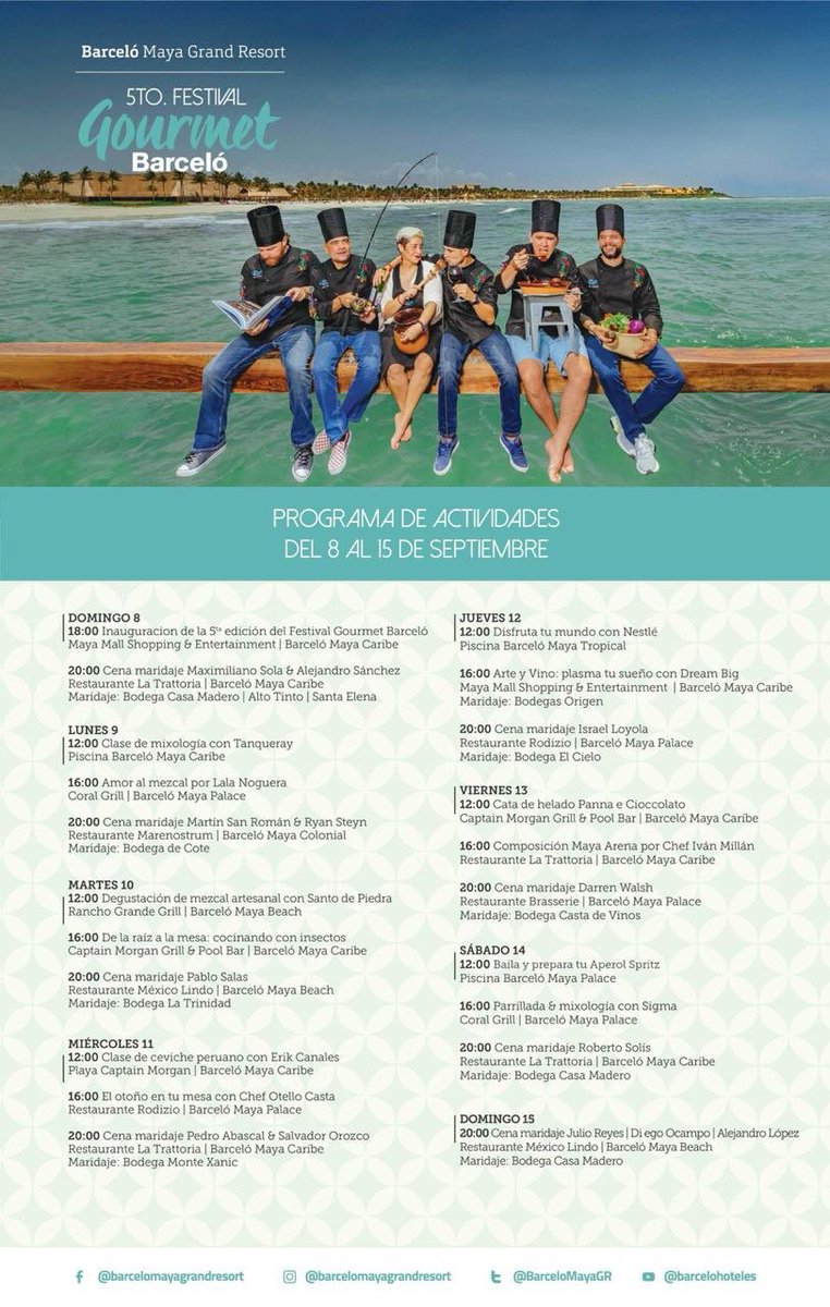 EpicuristasMx's tweet image. Se acerca el 5º Festival Gourmet @BarceloMayaGR. Del 8 al 15 de septiembre en la Riviera Maya. ¡Allá nos vemos! 

#FestivalGourmetBarcelo #BarceloExperience #BarceloMayaGrandResort
#BarceloMoments #BarceloExperience #BeBarceloMaya #Liveuptomore #DenyYourselfNothing