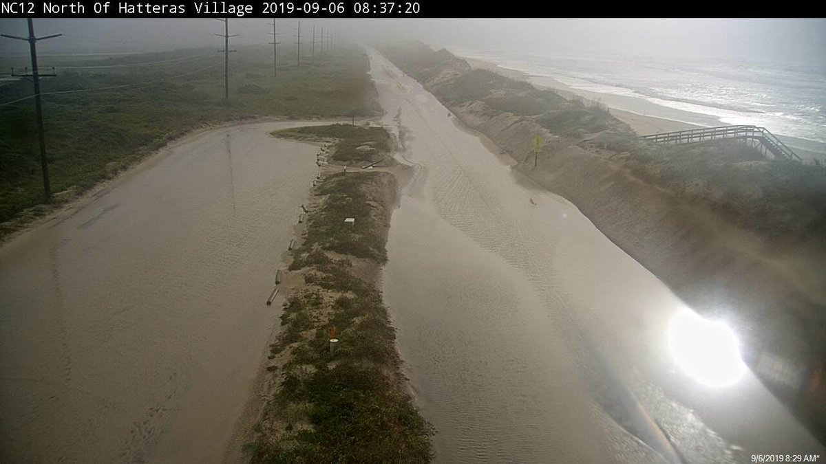 This NC DOT cam at Cape Hatteras shows NC 12 covered in sand and water.

But, there is also sunshine as the eye of Hurricane Dorian moves close by.

Latest on Dorian&gt;&gt; cbs17.com/news/hurrrican…