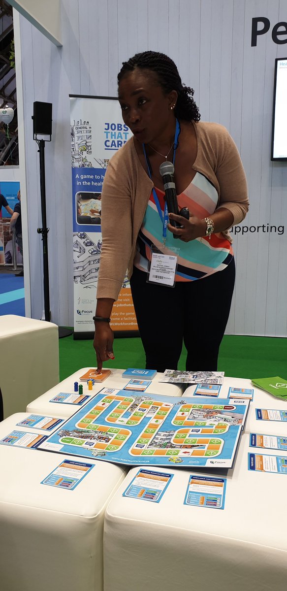 JobsThatCare's tweet photo. Well that was fun! We had a blast at yesterday's #Expo19NHS meeting people from in and outside of the #NHS. Here is a pic of our team demonstrating how easy it is to play the #JobsThatCare board game which promotes #careers in health and social care https://t.co/gJEj4NPd51