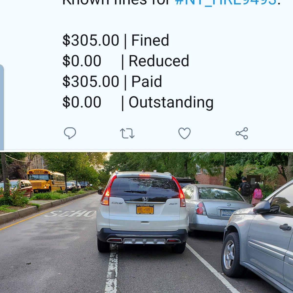 MakeQueensSafer's tweet photo. We need #visionzeroforschools  #NYCparents - Here are some double parkers, #bikelaneblockers in  #VisionZero #bikenyc. Paired w/ known fines from @HowsMyDrivingNY . Near @NYCSchools #IS145, which had a 12 or old killed in 2014- another very seriously injured, this year. Thoughts? https://t.co/fh4SJ827Ir